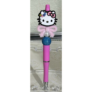 Custom Beaded Pen Hello Kitty Pink Bow Pearl Glitter Bead Handmade Gift